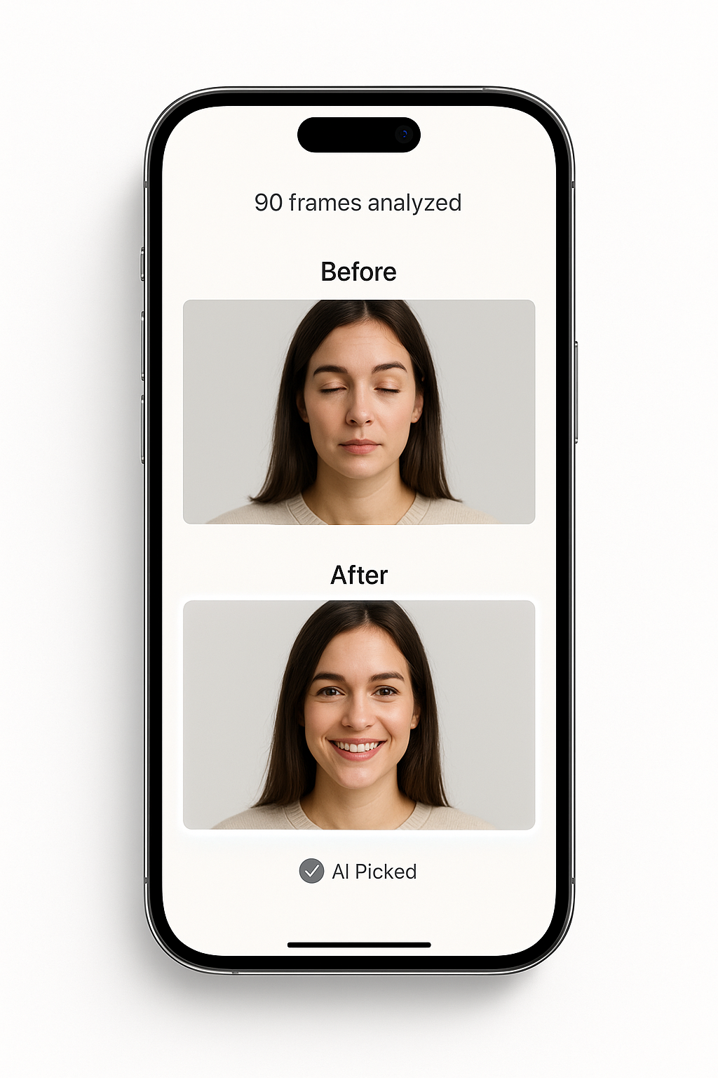 Before and after comparison: blink vs smile, 90 frames analyzed
